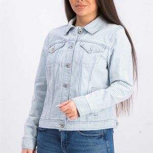 Nine West Blue and White Striped Jean Jacket